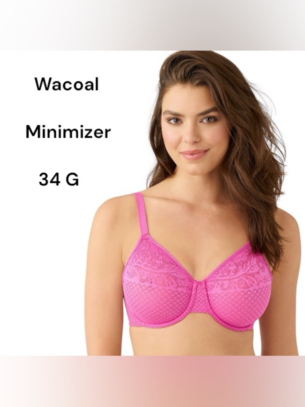 Wacoal Pink Lace Minimizer Bra 34 G Wild Azalea Full Coverage Seamless